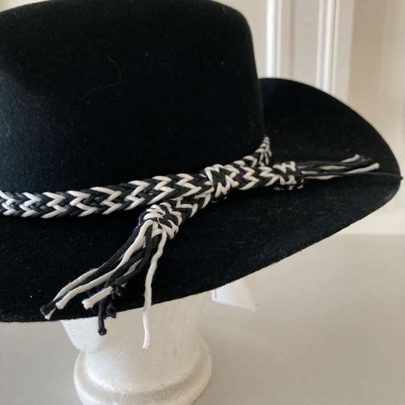 NWT Mossant Free People Wild Heart Braided Trim Black Felt Hat Sz M main image 3